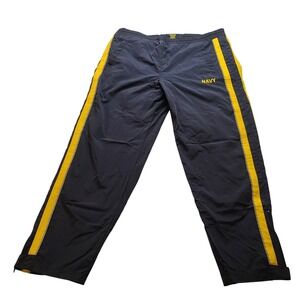US‎ Navy PT Track Pants Men's XL 34x30 Blue Yellow Stripe Reflective Mesh Lining